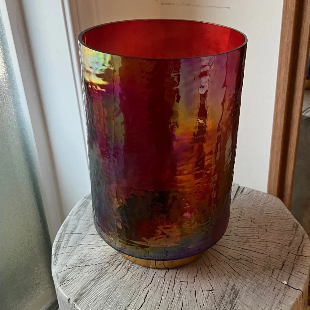 Pier 1 Imports Iridescent Glass Red and Gold Vase / candle holder